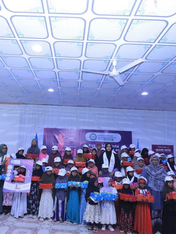Girls receiving gifts at the International Girl Child Day commemoration